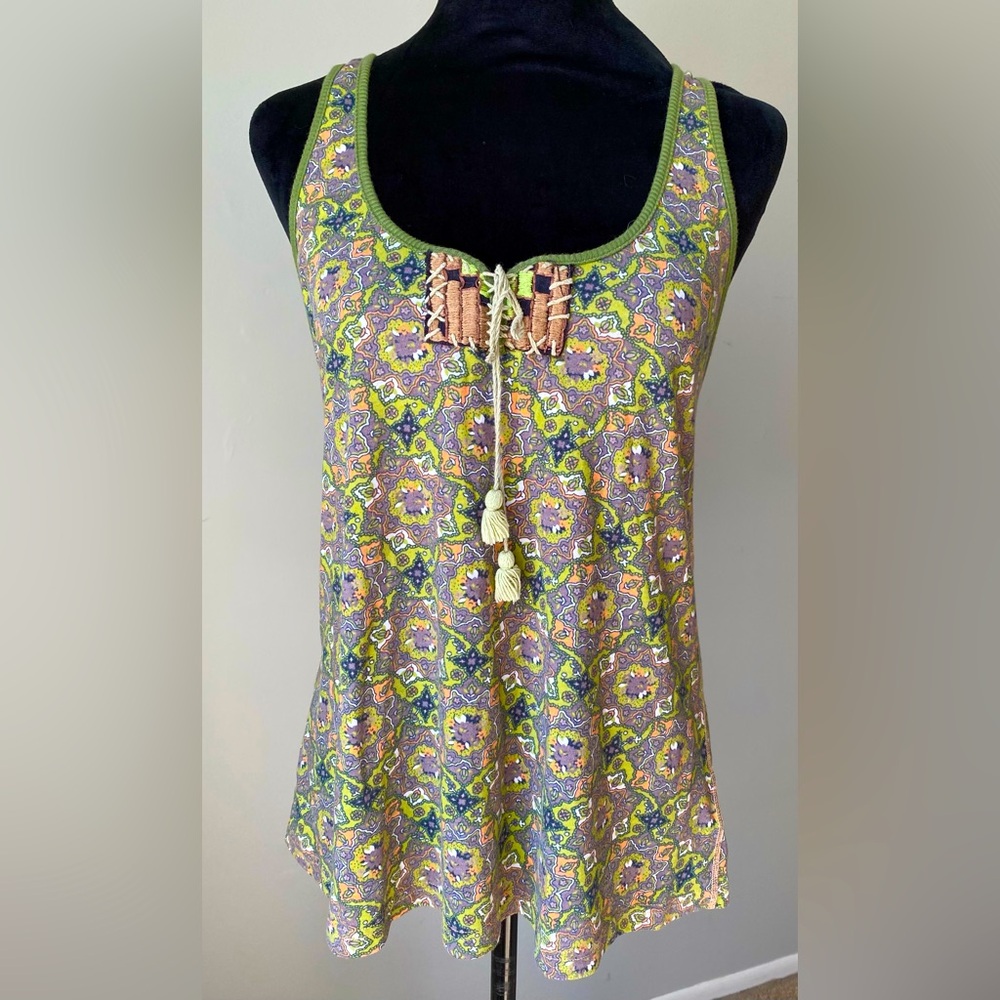 Free People Green Racerback Embroidered Camisole
